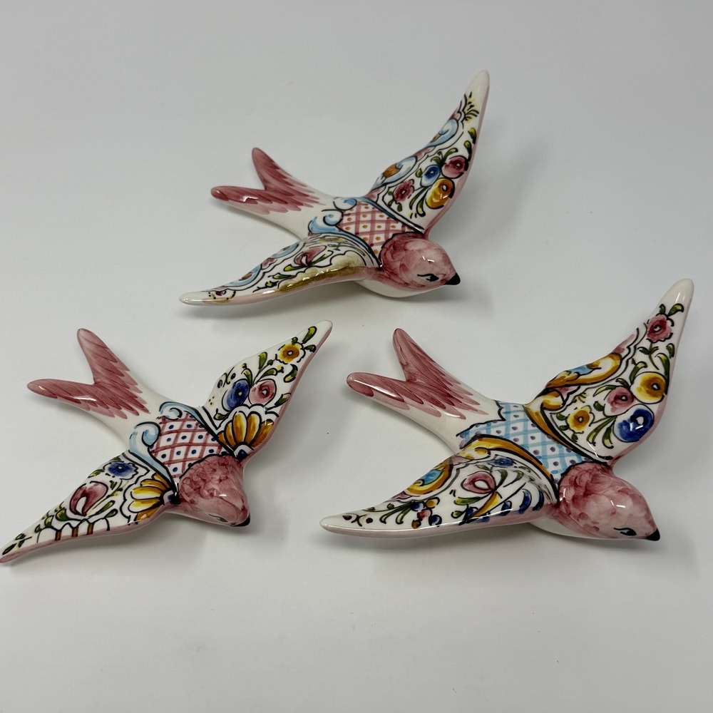 Coimbra Portugal Ceramic Birds Hand Painted Set of 3 Swallows Wall Decor
